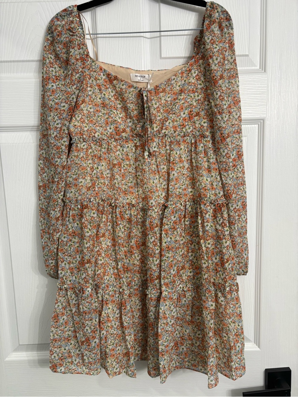 Women's Floral Tiered Mini Dress in Orange and Cream